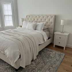 Beige Tufted Headboard And Bed frame