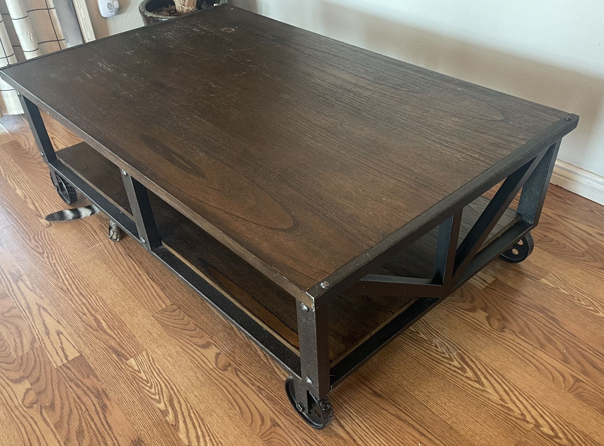 Rustic coffee table with wheels