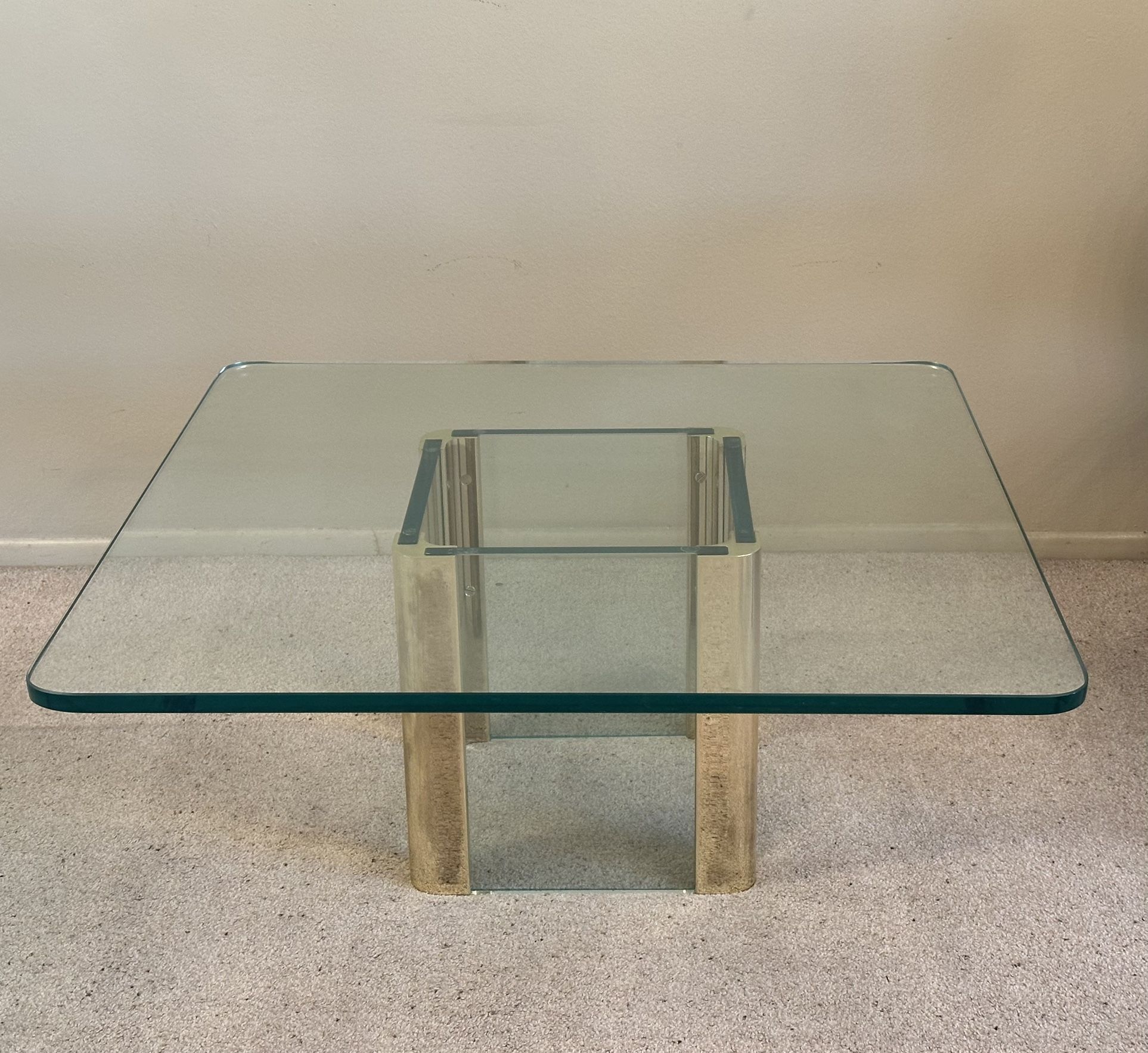 Vintage Leon Rosen Pace Collection Brass Glass Square Coffee Cocktail Table Mid Century Modern MCM