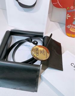 Celine Black Leather Belt with Gold Medallion Buckle