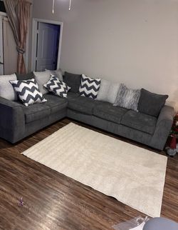 Dark Gray Fabric Sectional Sofa with Pillows