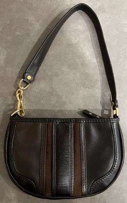 🔥Michael Kors Y2K Leather Small Brown Shoulder Bag Wristlet Gold Trim Top Zip Vintage