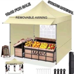10x10 Pop up Commercial Canopy Tent with 3 Removable Sidewalls & Awning, Portable Freestanding Shelter, Outdoor Heavy Duty Party Canopies W/Roller Bag