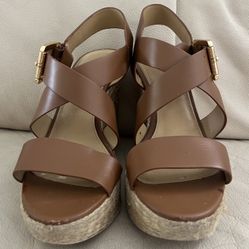 MICHAEL Michael Kors Giovanna Leather Espadrille Wedge Sandal, Size 7