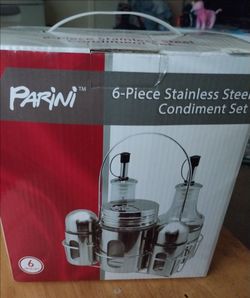 Brand New Parini 6 piece stainless steel condiment set