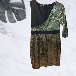 CBR One Shoulder Sleeve Reversible Sequin Mini Cocktail Dress Size Large