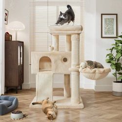 36 Inch Cat Tower Multi-Level Cat Tree with Scratching Posts Kitty Pet Play House, Beige