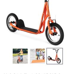 Height Adjustable Kid Kick Scooter with 12 Inch Air Filled Wheel-Orange