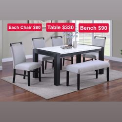 Brand New Dining Table Set/ Prices Are On The Picture For Each Item.