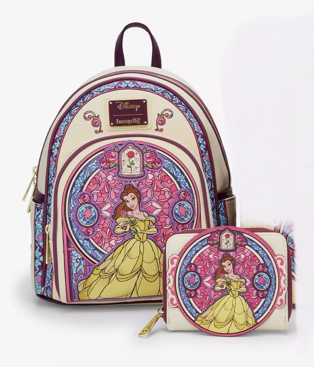 Loungefly Beauty and the Beast Belle Stained Glass Portrait Mini Backpack & Wallet
