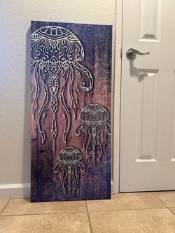 Jellyfish Mandala Wall Art Stretched Canvas Info In Description