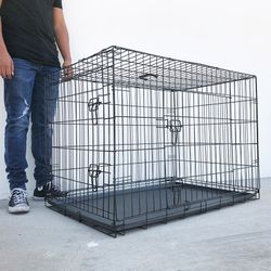 $65 (Brand New) Folding 42” dog cage 2-door pet crate kennel w/ tray 42”x27”x30”