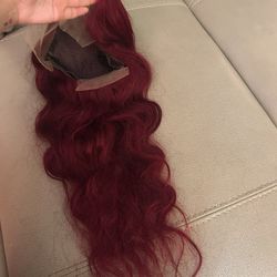 100% Human Hair 26 Inch Red Body Wave Wig 