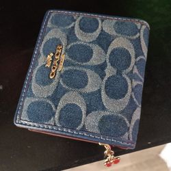 NEW Limited Coach CAA86 Snap Wallet In Signature Denim