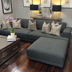 Crate & Barrel Annex Sofa + Ottoman – Maya Charcoal – Like New ✨