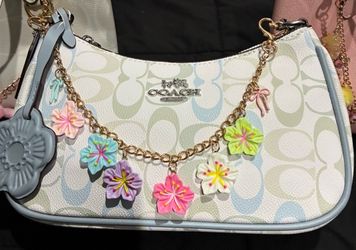 Coach Signature Shoulder Bag with Flower Charms