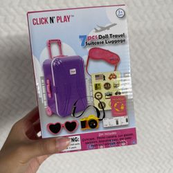 Click N Play Luggage Doll Set New