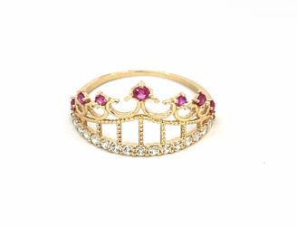 Woman’s Ladies 14k Yellow Gold CZ Cubic Zirconia Crown Ring Size 7.5 GP3115172