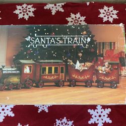 VTG Large Santa’s Train Wooden Christmas 4 Piece Train Set From Costco Rare 