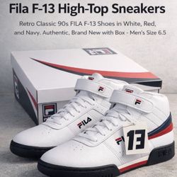 FILA F-13 High Top Sneakers White Red Navy Kids Size 6.5 US New With Box Classic