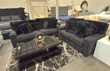 (NEW IN BOX)-Black Sofa & Loveseat With Pillows Finance Available $54 down pmt only!!