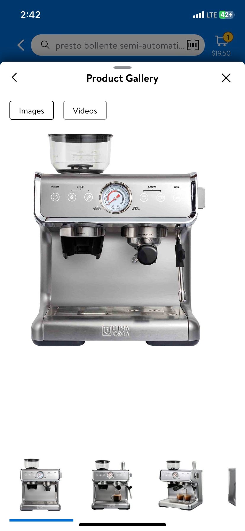 Ultima Cosa New Presto Bollente Semi-Automatic Espresso Machine - Silver - 2 Litre Water Tank Ultima Cosa New Presto Bollente Semi-Automatic Espresso 