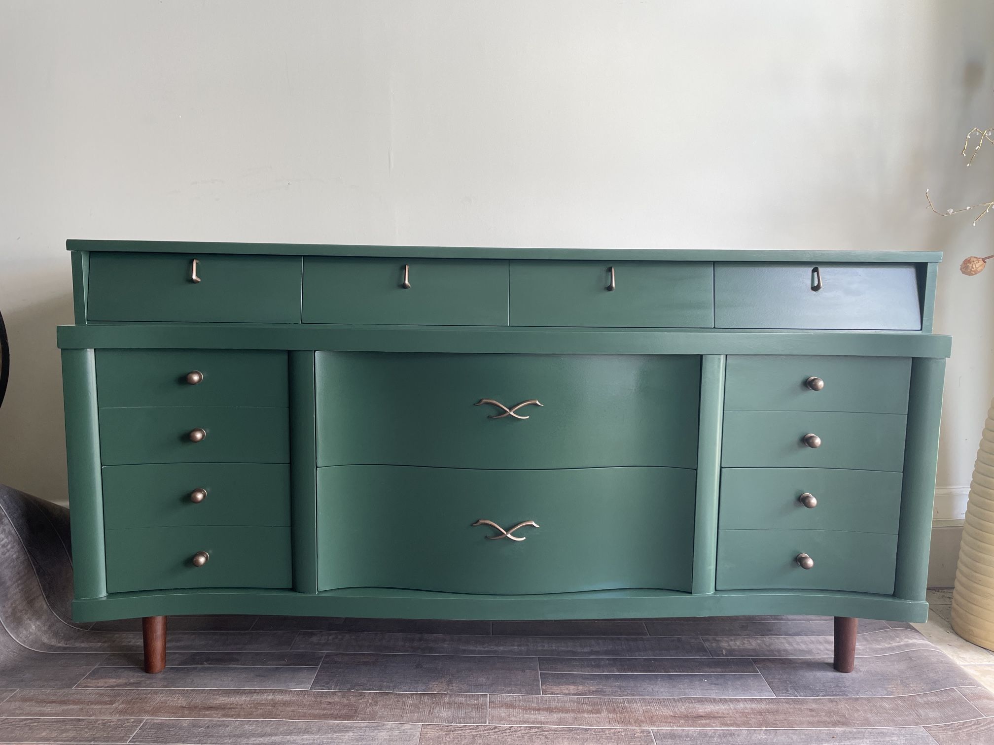 Nine drawers MCM green dresser for sale