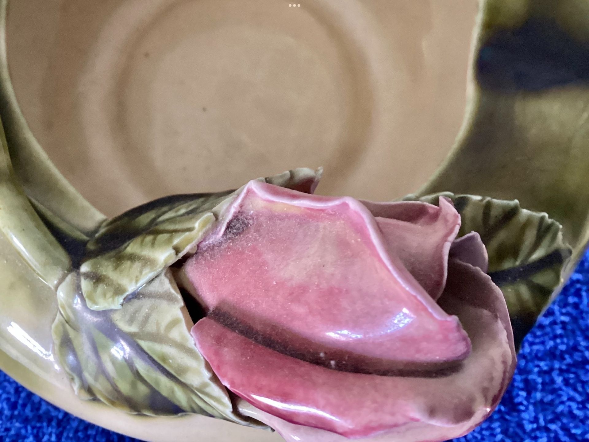 1940s Art Nouveau Style Porcelain Dish / Ashtray + Bowl Applied Magnolia Hand Painted Flowers