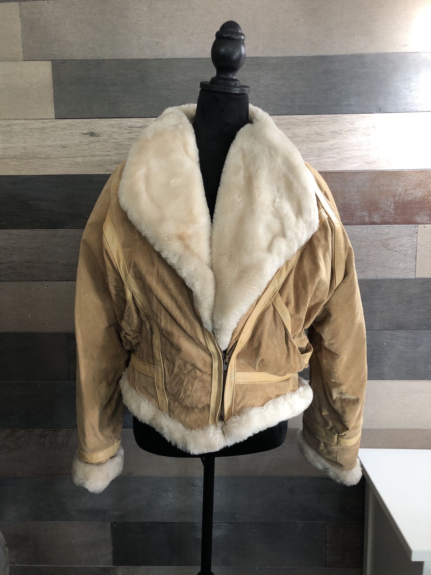 WILSON's  Adventure Bound Tan Suede Leather Faux Fur Bomber Crop Jacket - SZ L