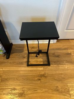 Perfect condition, black wood and metal nightstand/side table with electrical outlet and USB ports