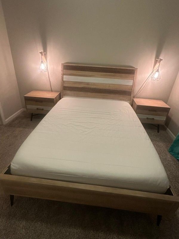 Bedroom Set – Bed Frame + 2 Bedside Tables + Mattress (All Included)