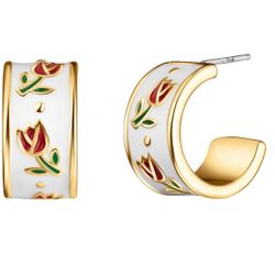 New Enamel Flower Hoop Earrings Wide C Shape Open hook Circle Tulip Flower