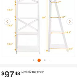 Classic 56.3 in. 4-Tier Ladder Shelf Bookshelf in White
17
