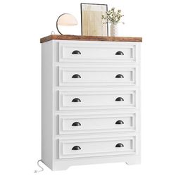 Likimio 31.5-in W White Wood Dresser with 5 Drawers