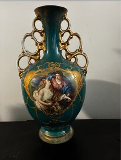 17”Royal Doulton vase  1880 teal and gold
