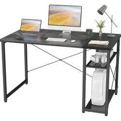 Computer Desk 40 Inch Desk with Shelves, Industrial Wood Office Desk with Storage Shelf