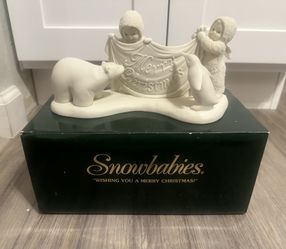 Depart 56 Large Snowbabies With Merry Christmas Banner Angel Figurine In Box