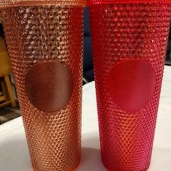 Lot Of 2 Starbucks Studded  ~ Pink  & Peach Iridescent 
