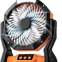 Camping Fan Rechargeable, 20000mAh Battery Powered Portable Fan with LED Light & Hook,Outdoor, Tent, Travel, Fishing, Jobsite, Gifts for Men Dad Him