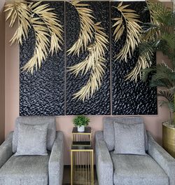 Black Metal Abstract Home Wall Decor with Gold Accents!!! Set of 3!!!