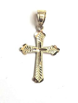 Beautiful design cross religious pendant 14K REAL YELLOW GOLD.