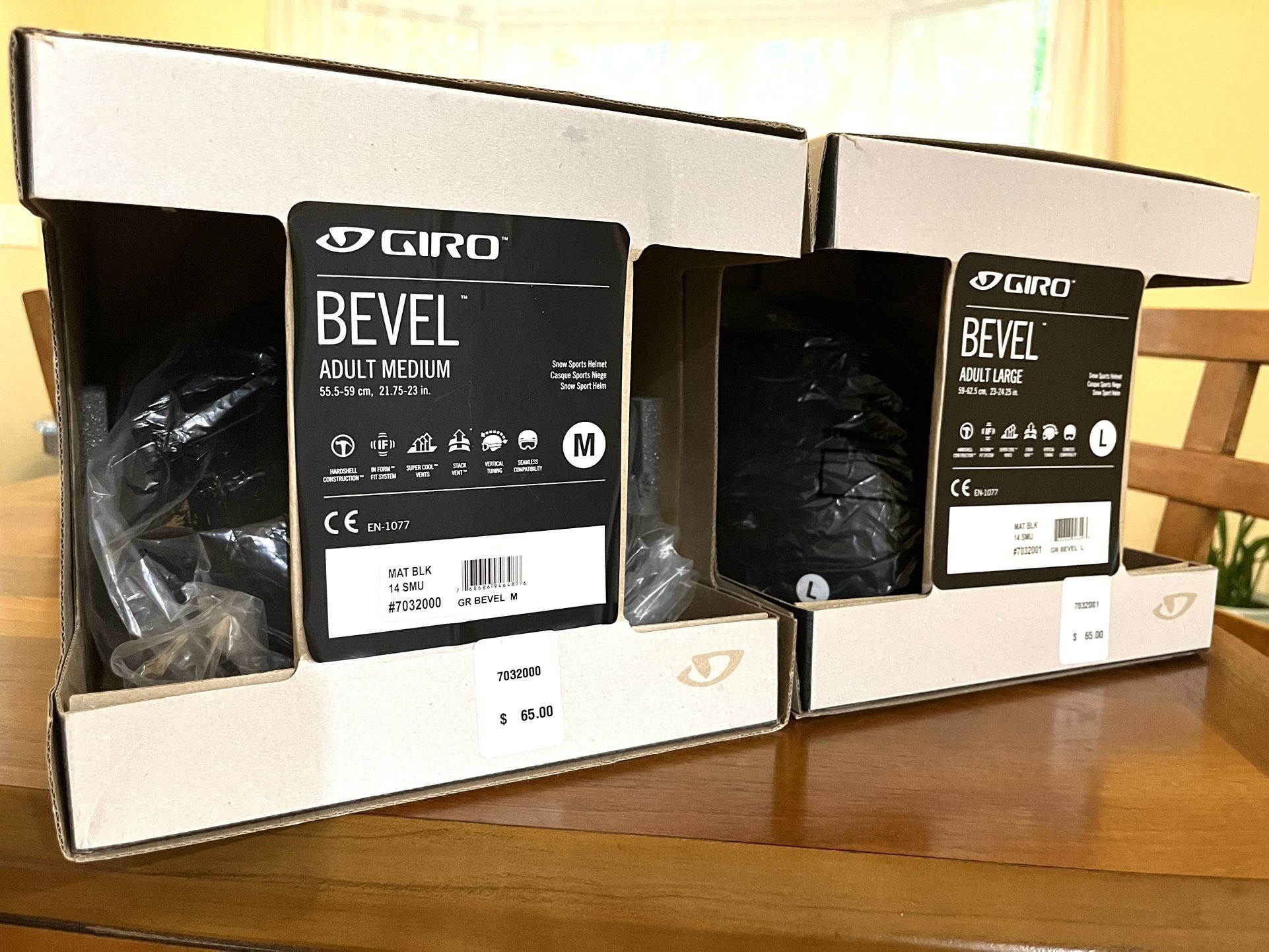 Giro Bevel Snow Helmets, adult medium and adult large.