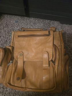 Tan Leather Backpack with Multiple Pockets