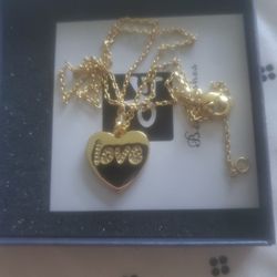 'Gold' Necklace W/ Love Heart Pendant 