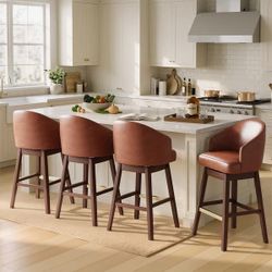 Brown PU Leather Swivel Bar Stools (Set of 4)  Effortless 360° Swivel】Indulge in the convenience of effortless rotation with our 360-degree swivel cou