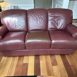 Burgundy Leather Sofa, Loveseat, Chair, And Ottoman