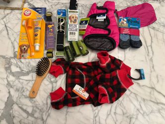 Dog clothes, leashes, and miscellaneous