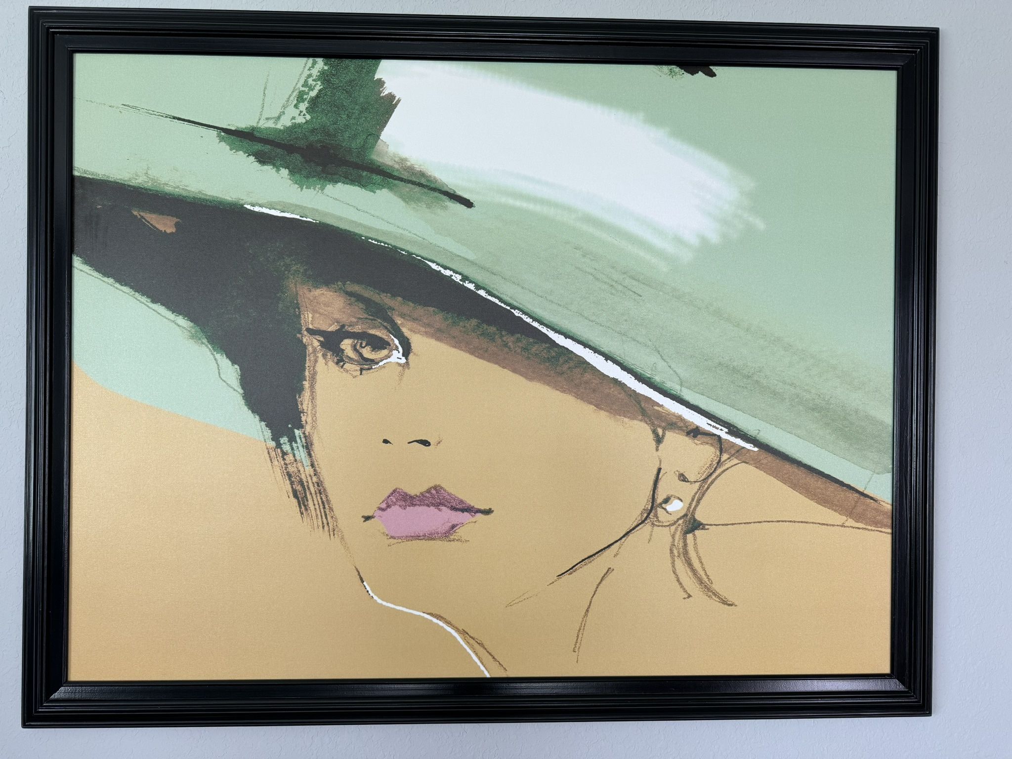 Extra Large Girl Canvas Wall Art In Greens And Tans With Black Frame