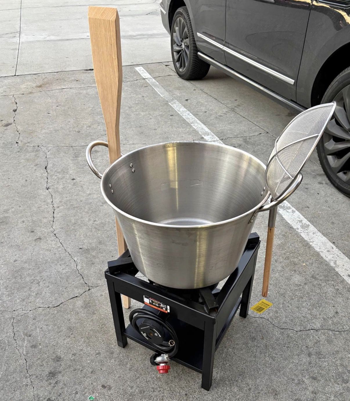 caso de acero inoxidable incluye un quemador de alta presión con manguera pala y escurridor