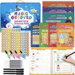 7 Pack Reusable Handwriting Workbooks with Pens & Pen Holding Aids, Large Format for Beginners | Preschool Learning Activities & Educational Gifts